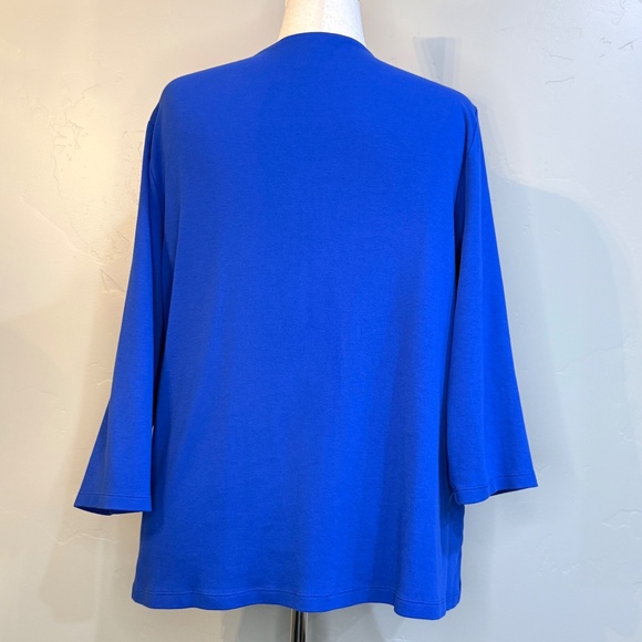 🌻 Plus Size Karen Scott 3X Cotton Scoop-Neck Top 3/4 Sleeves — Royal Blue - Picture 2 of 7